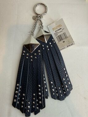 MICHAEL MICHAEL KORS KEY CHARM PYRAMID STUD TASSELS LEATHER